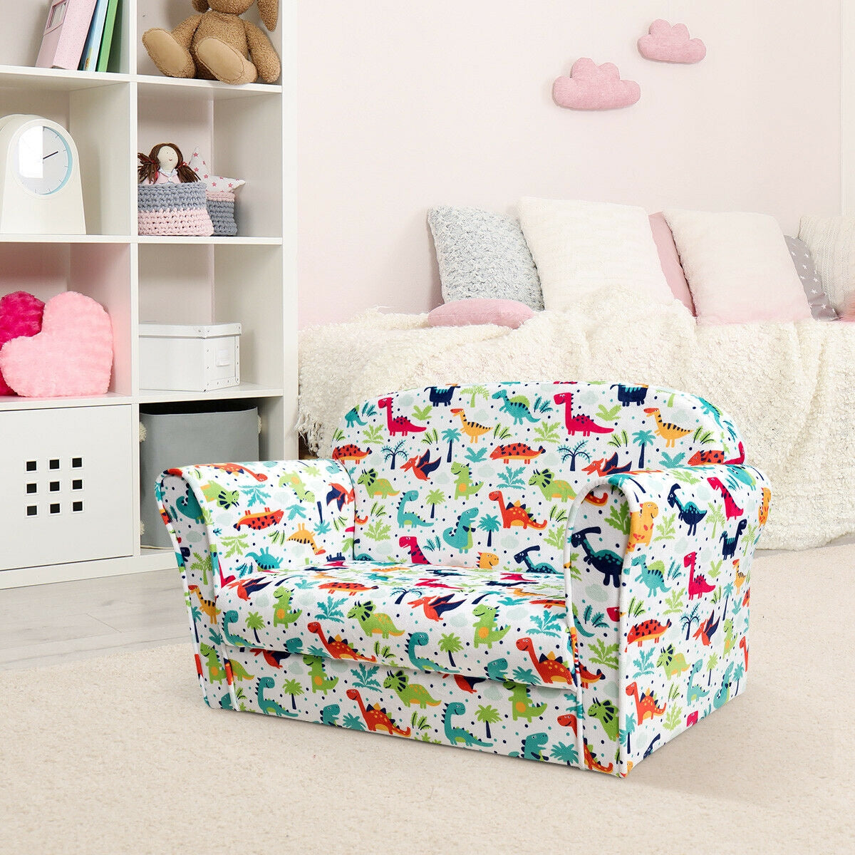 Kids Dinosaur Sofa Double Seat with Armrests