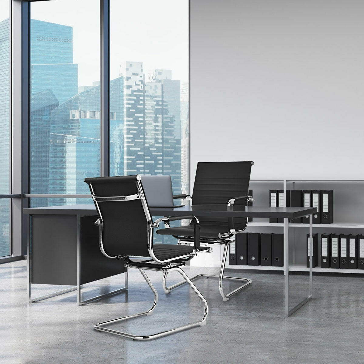 Conference Chair Set of 2 with PU Leather Sled Base