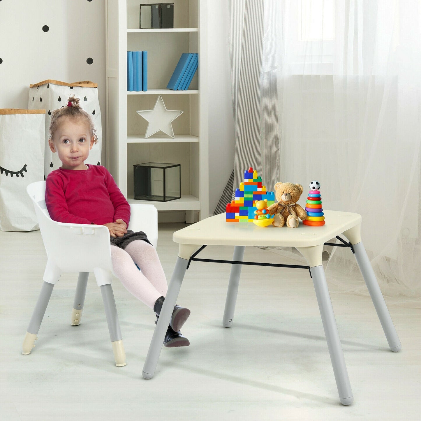 4-in-1 Convertible Baby High Chair with PU Cushion