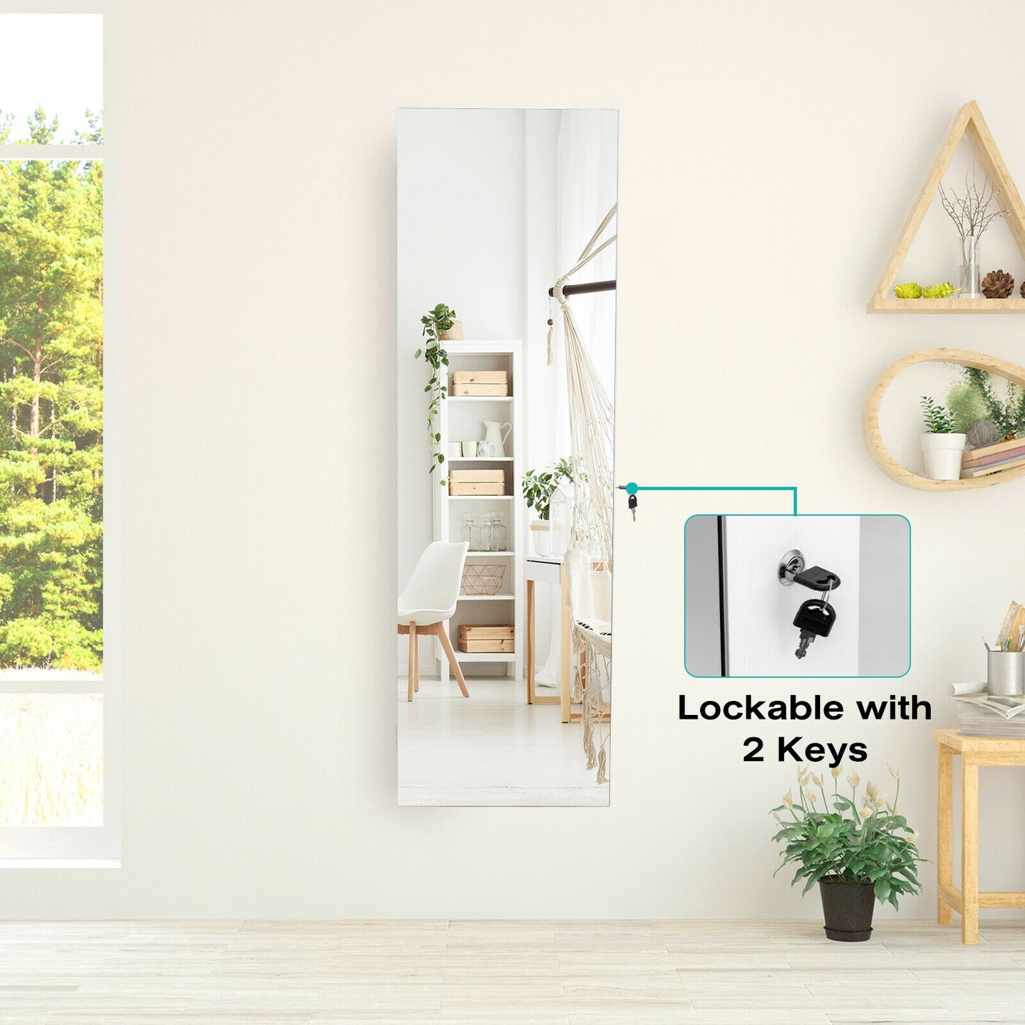 Wall-Mounted Jewelry Cabinet with Full-Length Mirror & LED Lights