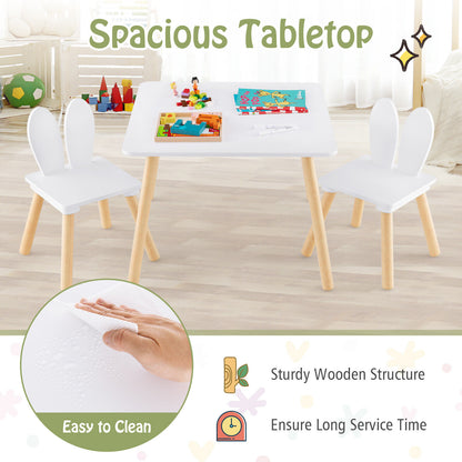 Kids Table and Chair Set with Bunny Ear Backrest - 3 Piece