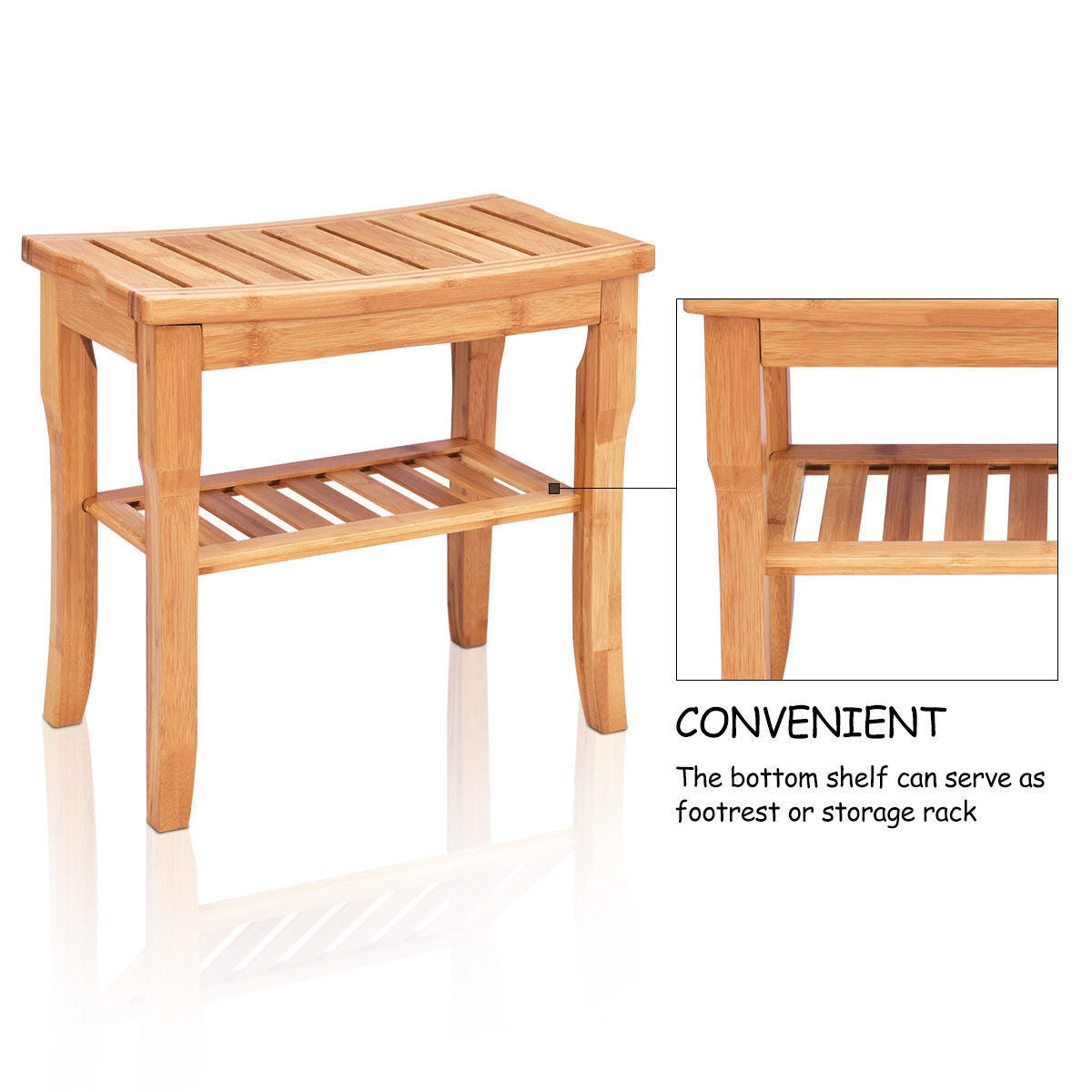 Bamboo Shower Chair Bench with Storage Shelf