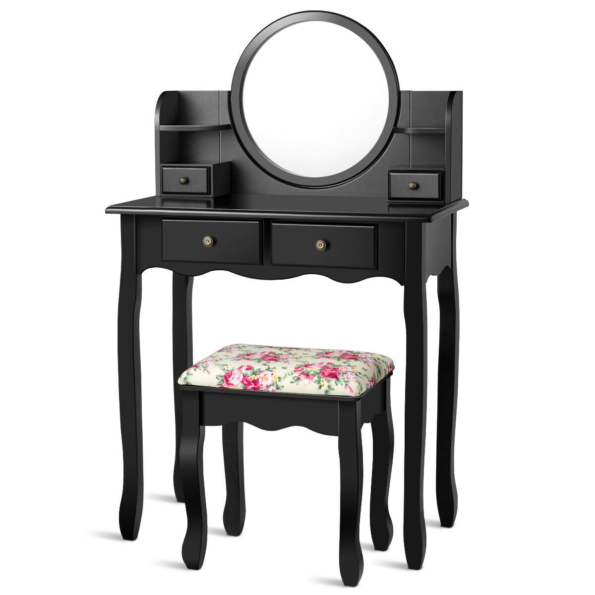 Makeup Vanity Table Set with Oval Mirror and Cushioned Stool