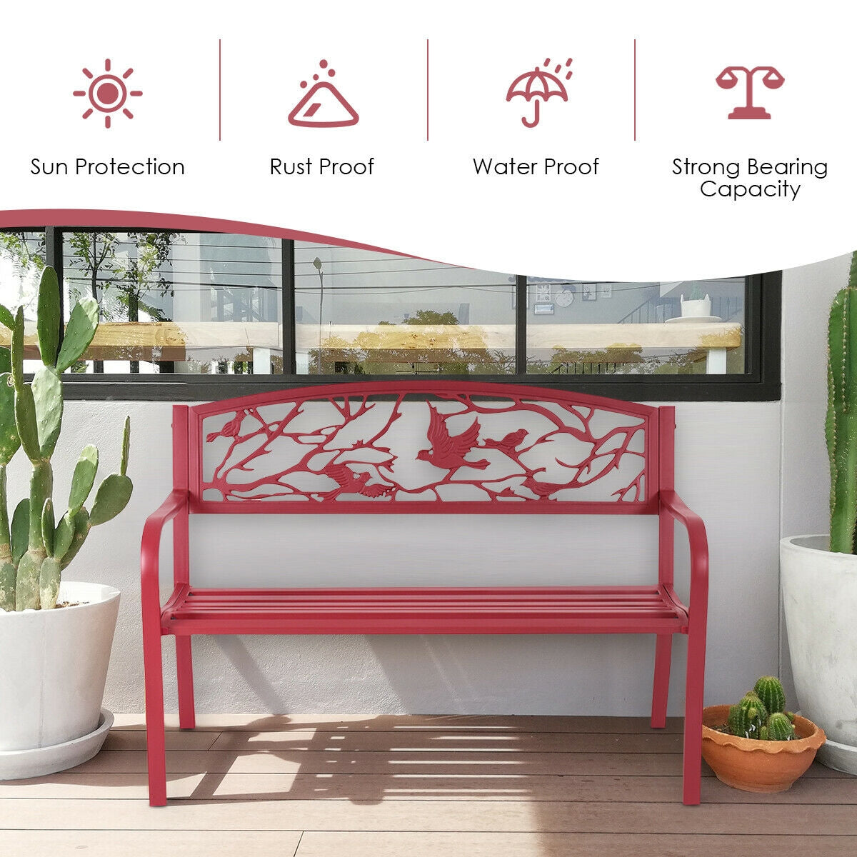 Steel Garden Bench with Cast Iron Back - 500 lb Capacity
