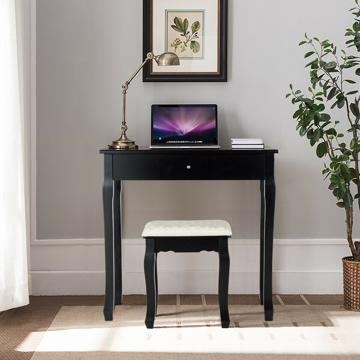 Lighted Mirror Vanity Table with 3 Drawers and Stool Set