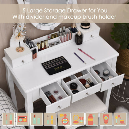 Vanity Table Set with Lighted Mirror and Cushioned Stool