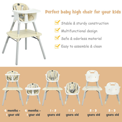 4-in-1 Convertible Baby High Chair with PU Cushion
