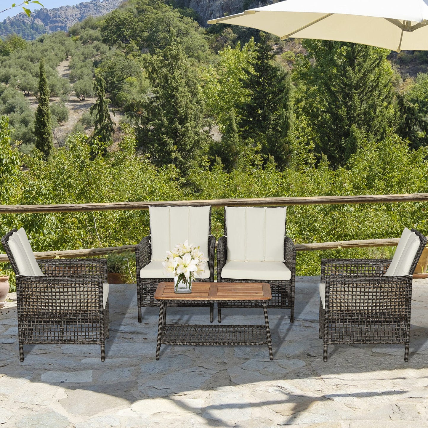 10 FT Patio Cantilever Umbrella with 360° Rotation and Air Vent for Backyard and Poolside