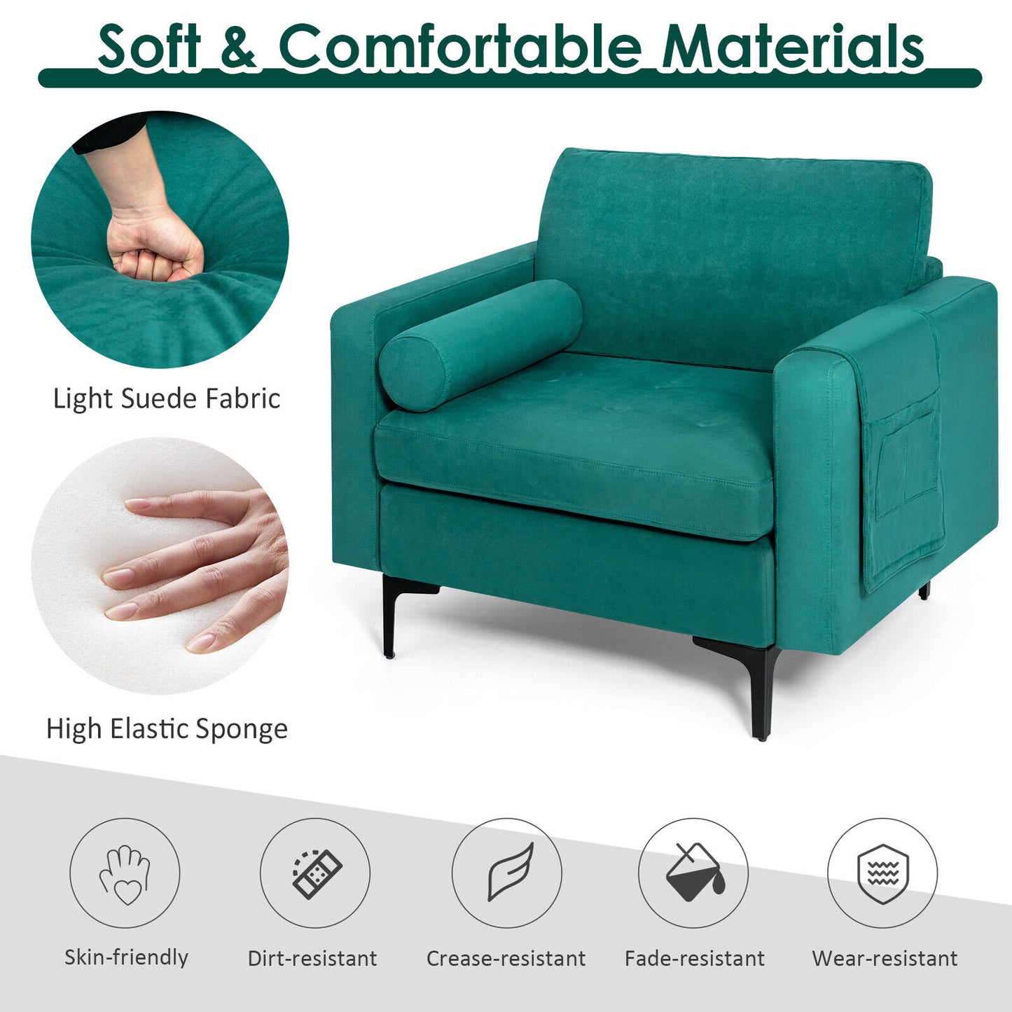 Modular Accent Chair with USB Port & Storage Caddy
