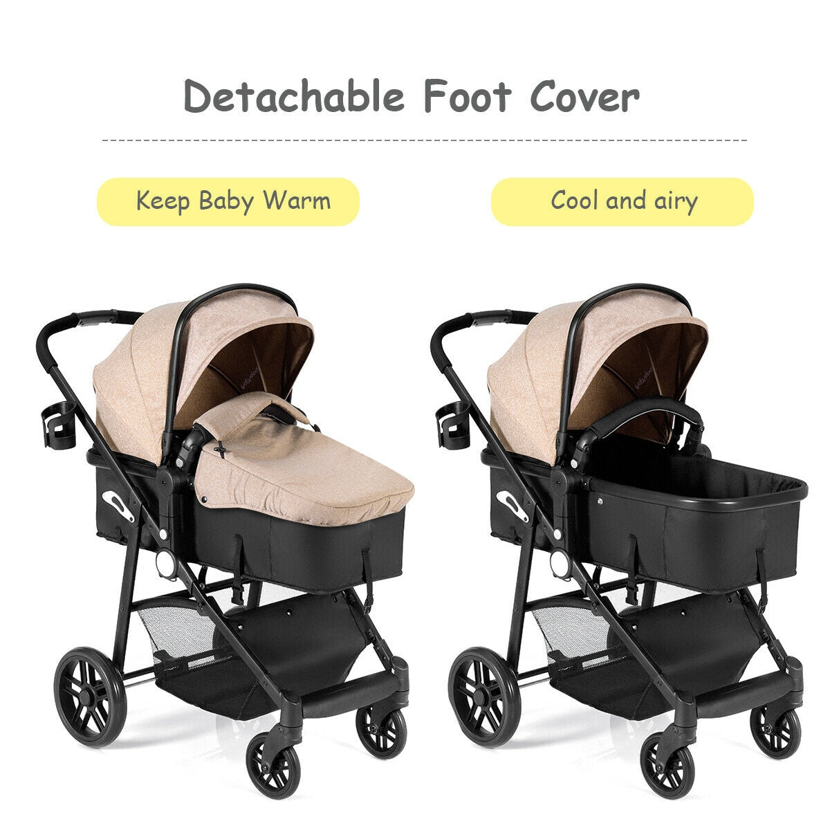 2-in-1 Foldable Baby Stroller with Reversible Seat