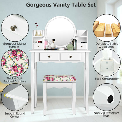Makeup Vanity Table Set with Oval Mirror and Cushioned Stool
