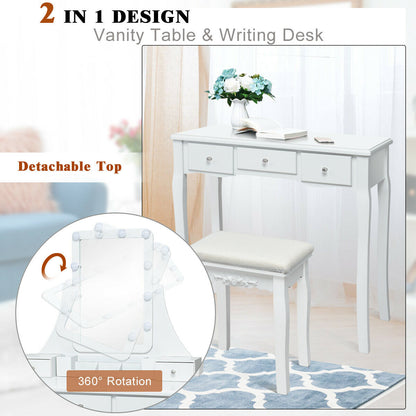 Vanity Table with 10 Dimmable Lights and Cushioned Stool