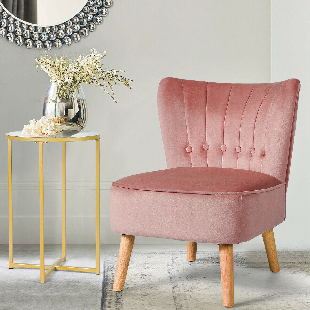 Tufted Velvet Accent Chair Armless Leisure Seat