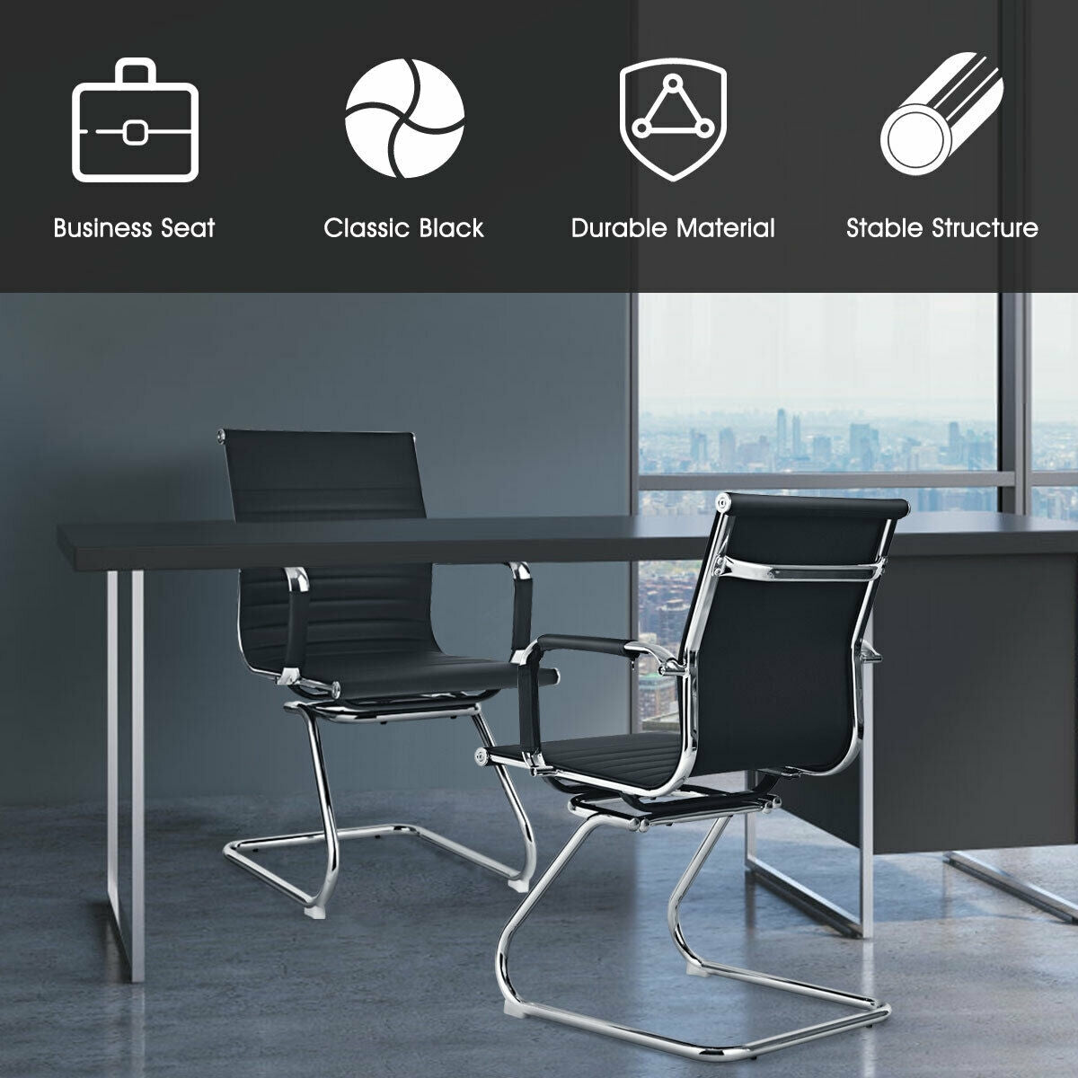Conference Chair Set of 2 with PU Leather Sled Base