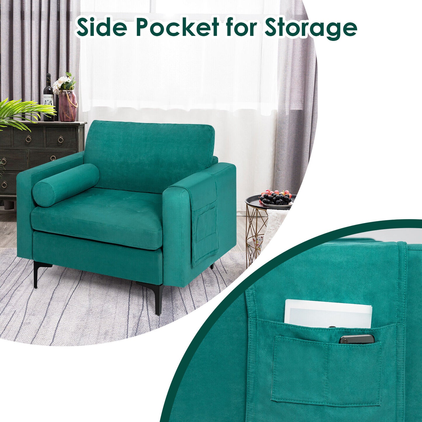 Modular Accent Chair with USB Port & Storage Caddy