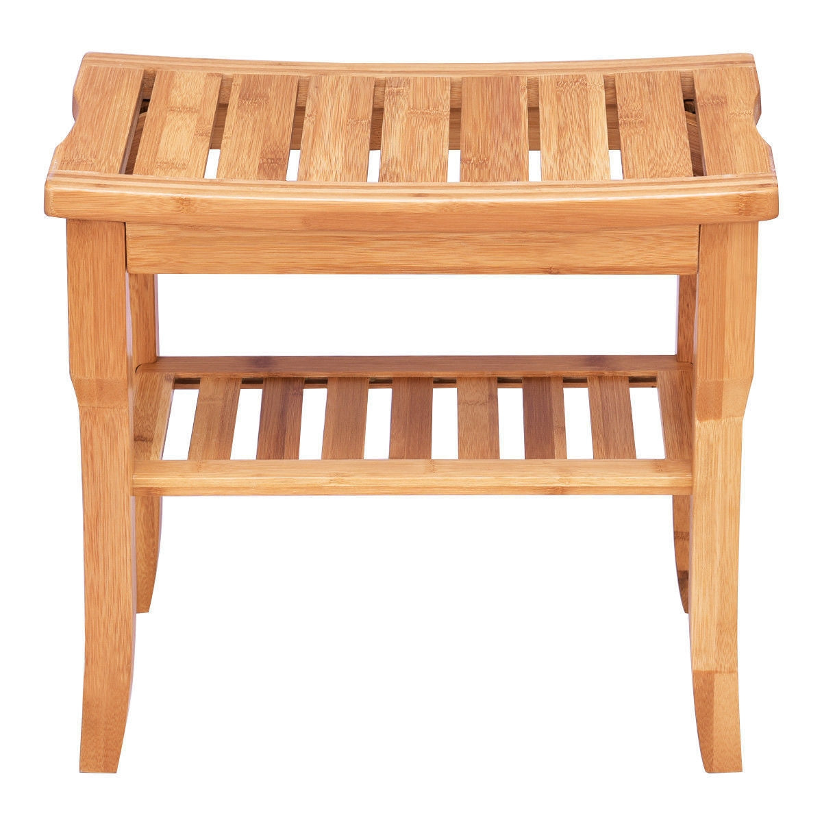 Bamboo Shower Chair Bench with Storage Shelf