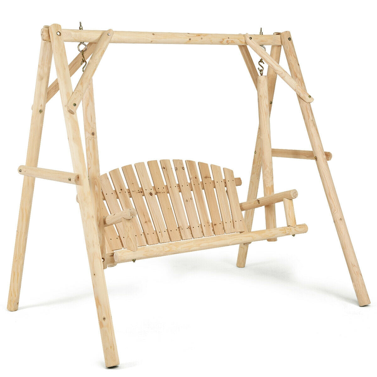 Wooden Porch Swing Bench with Curved Back - 440 lbs Capacity