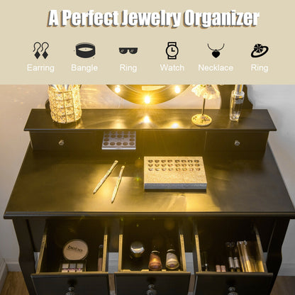 5-Drawer Vanity Table Set with LED Lighted Mirror & Stool