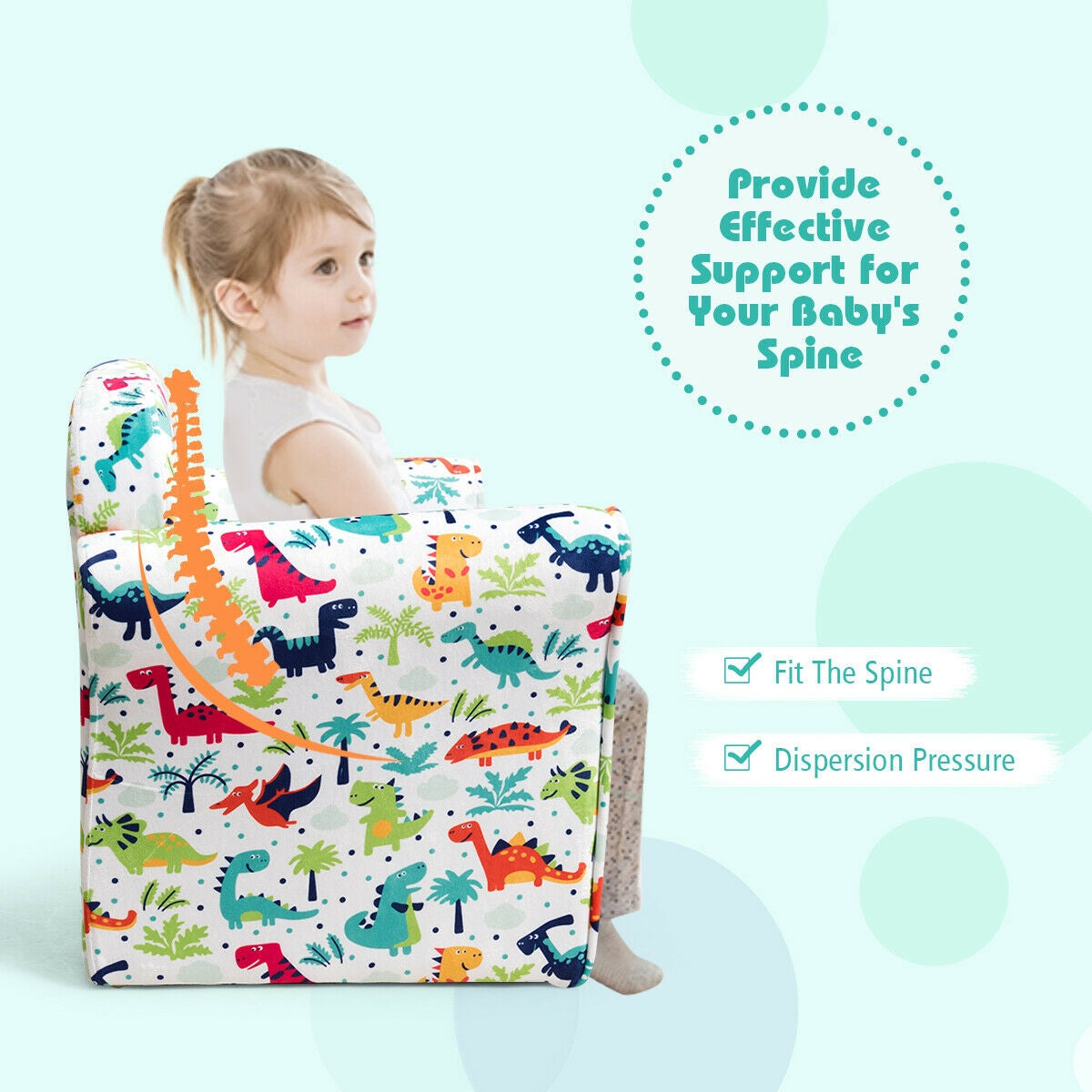 Kids Dinosaur Sofa Double Seat with Armrests