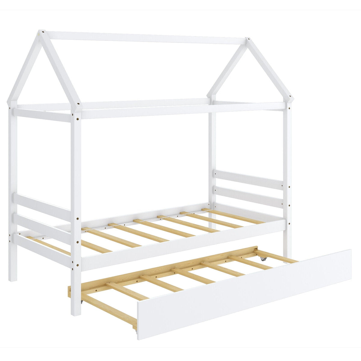 Kids Platform Bed Frame with Roof for Bedroom