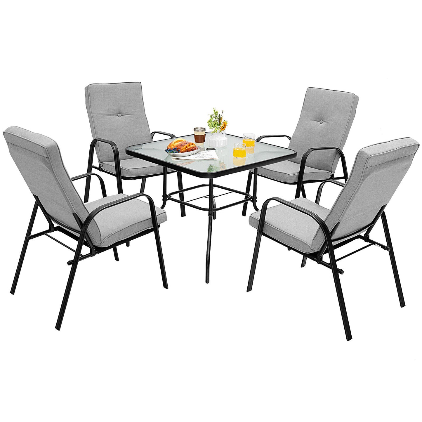 Stackable Patio Dining Chairs Set of 4 with High-Back Cushions
