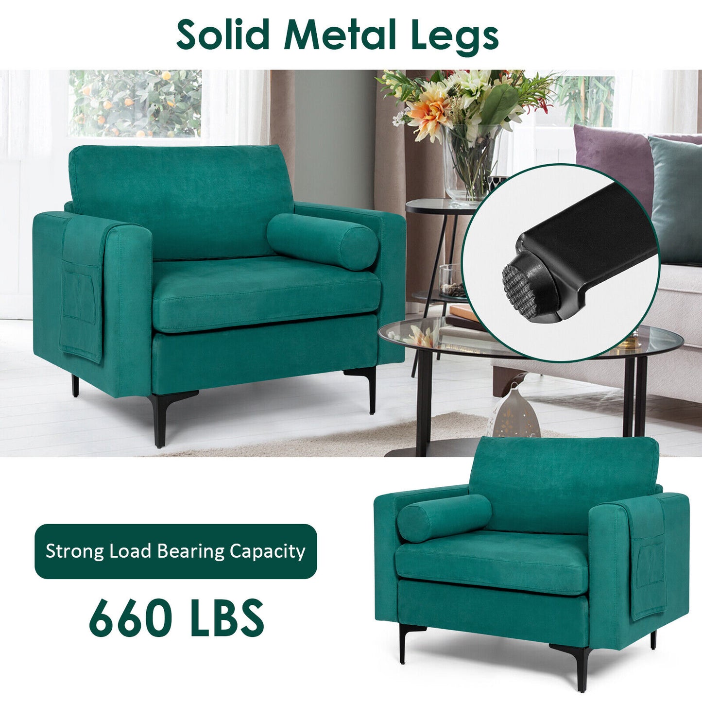 Modular Accent Chair with USB Port & Storage Caddy
