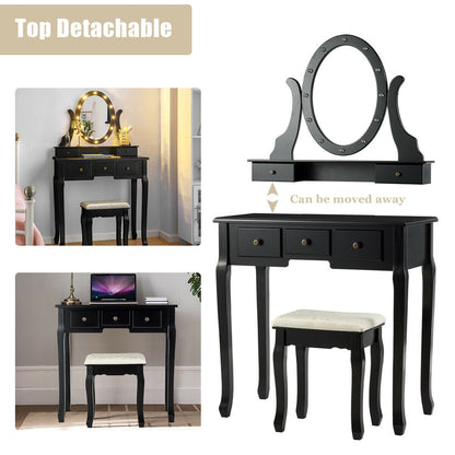 5-Drawer Vanity Table Set with LED Lighted Mirror & Stool