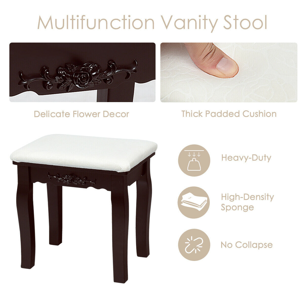 Vanity Table Set with Lighted Mirror and Cushioned Stool