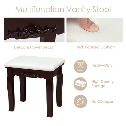 Vanity Table Set with Lighted Mirror and Cushioned Stool