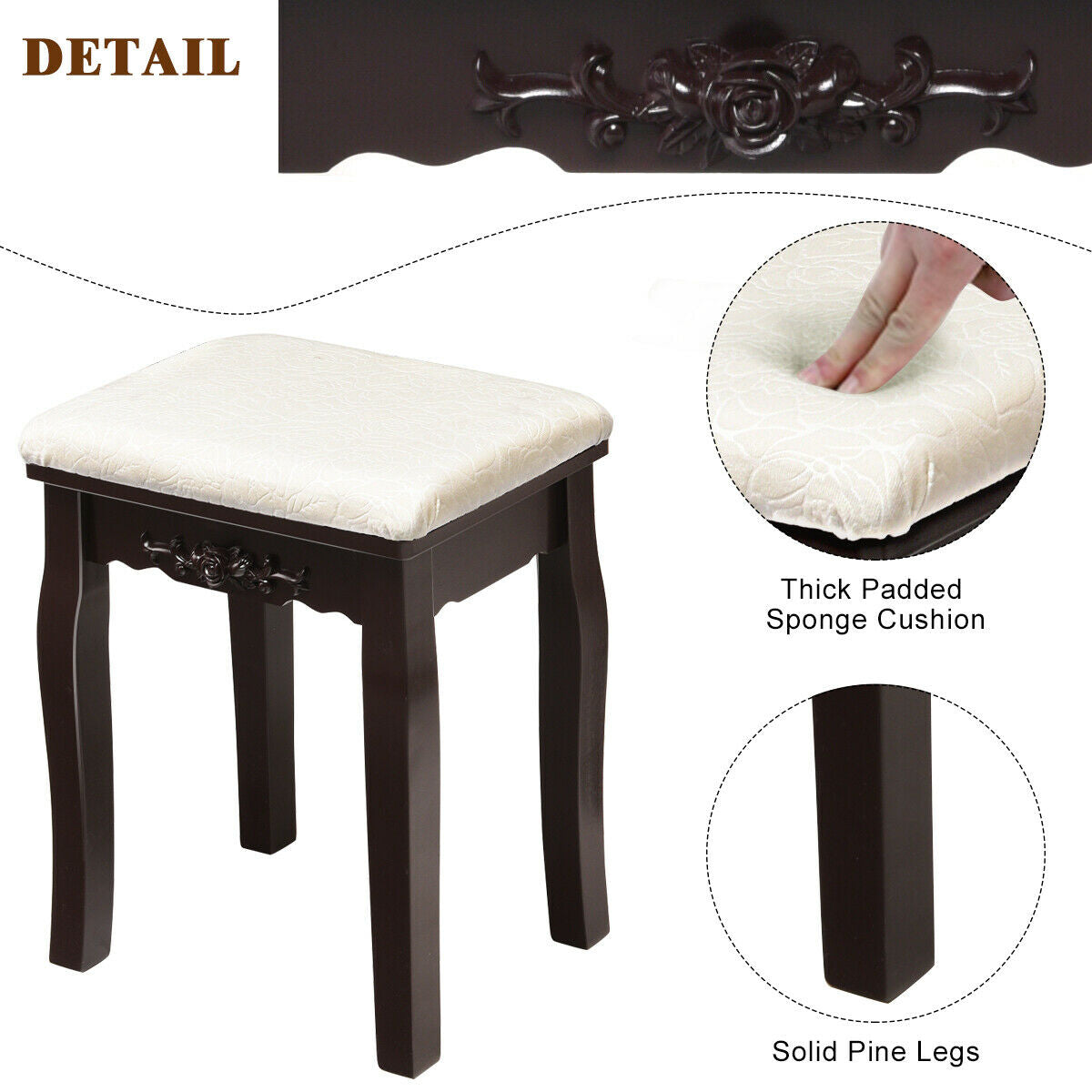 Vanity Table with 10 Dimmable Lights and Cushioned Stool