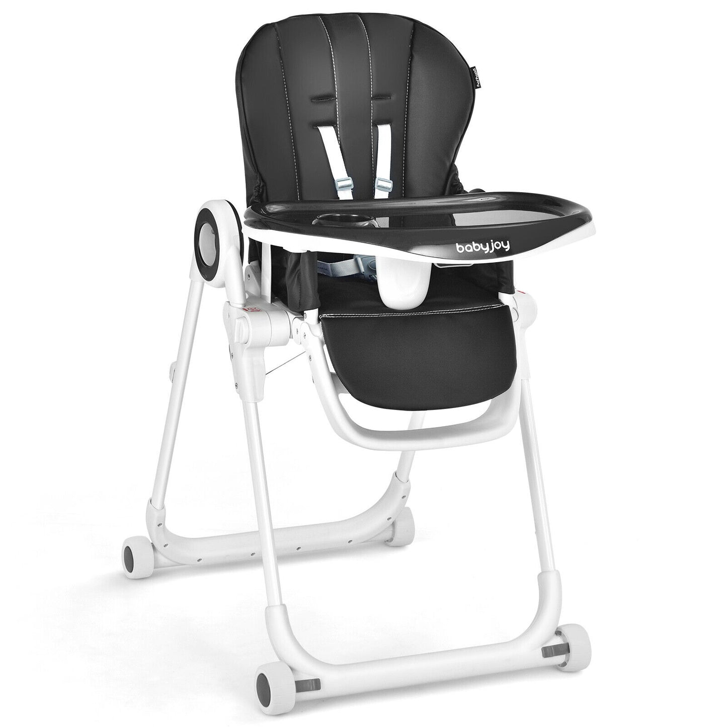 Foldable Baby High Chair with Lockable Wheels - Adjustable