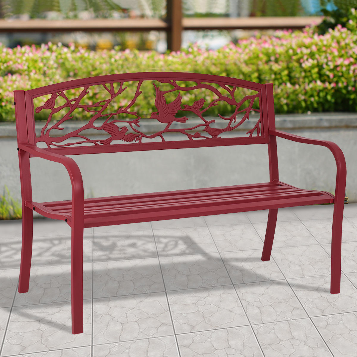 Steel Garden Bench with Cast Iron Back - 500 lb Capacity