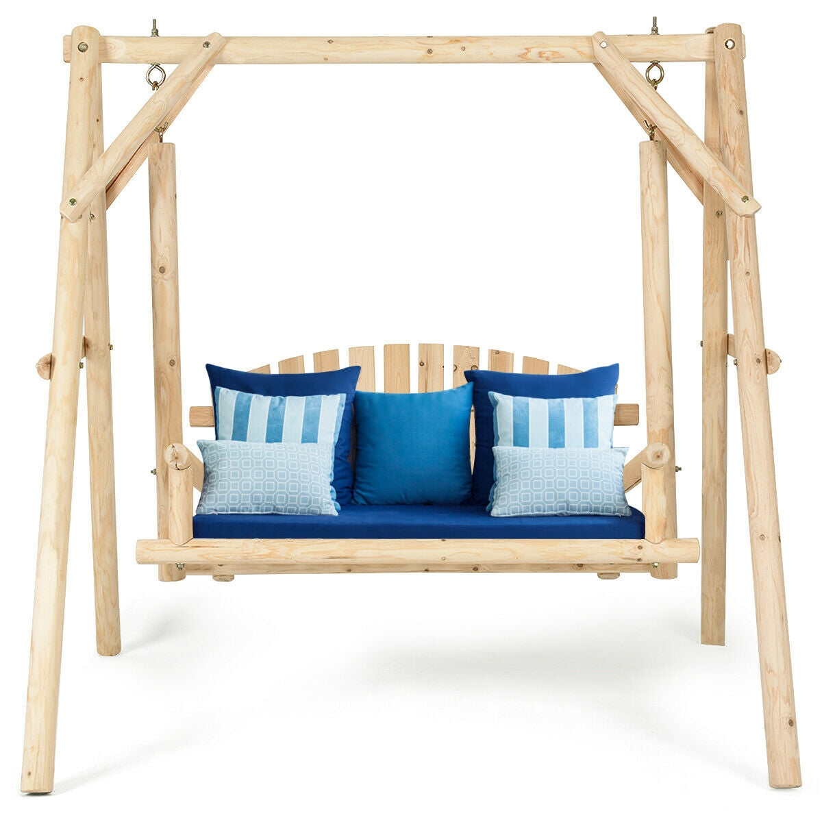 Wooden Porch Swing Bench with Curved Back - 440 lbs Capacity