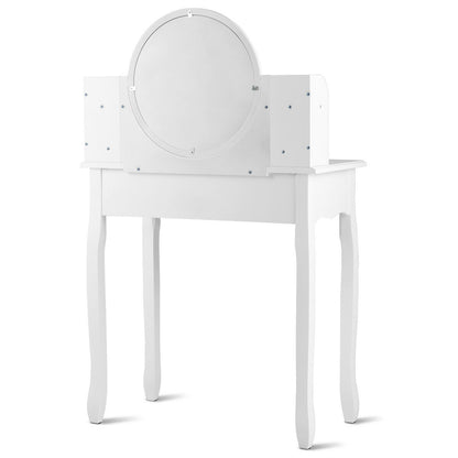 Makeup Vanity Table Set with Oval Mirror and Cushioned Stool