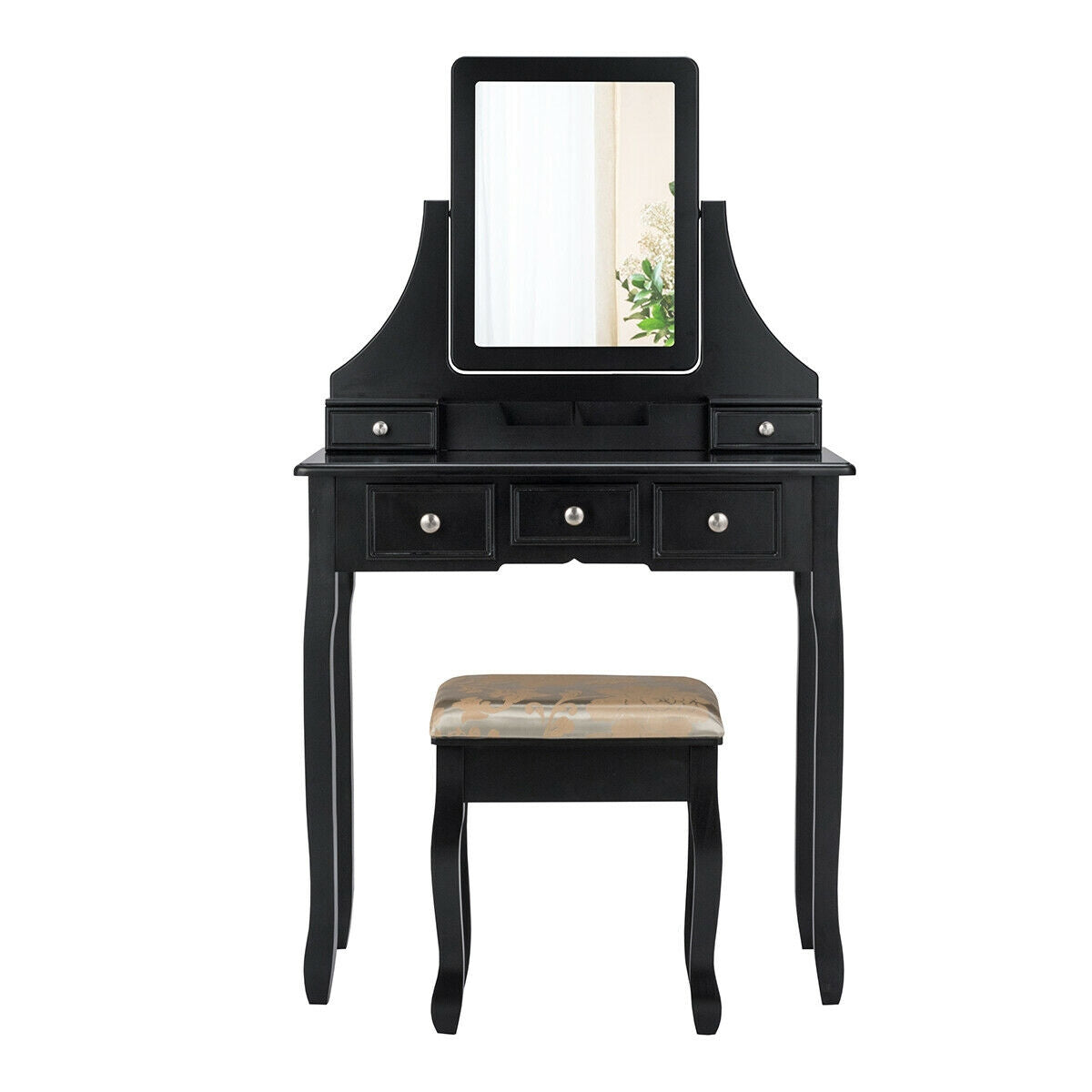 Makeup Vanity Set with 5 Drawers and Padded Stool