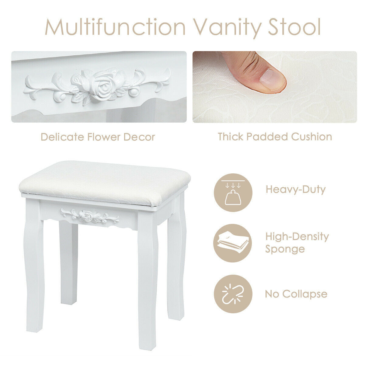 Vanity Table Set with Lighted Mirror and Cushioned Stool