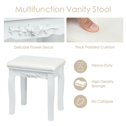 Vanity Table Set with Lighted Mirror and Cushioned Stool