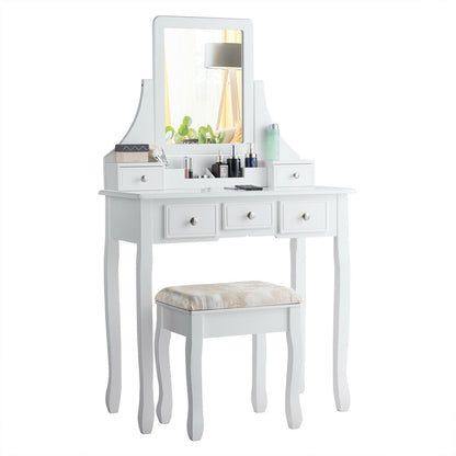Makeup Vanity Set with 5 Drawers and Padded Stool