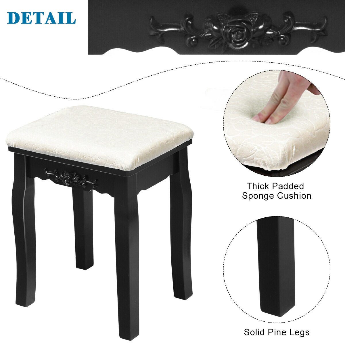 Vanity Table with 10 Dimmable Lights and Cushioned Stool