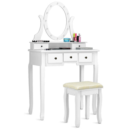 5-Drawer Vanity Table Set with LED Lighted Mirror & Stool