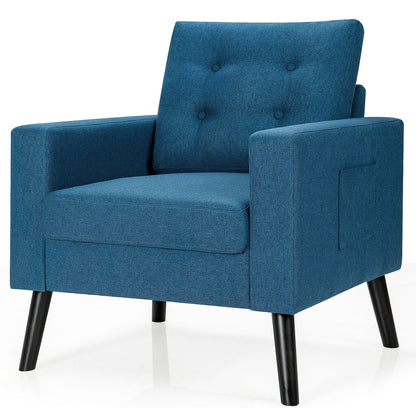 Mid-Century Upholstered Armchair with Rubber Wood Legs