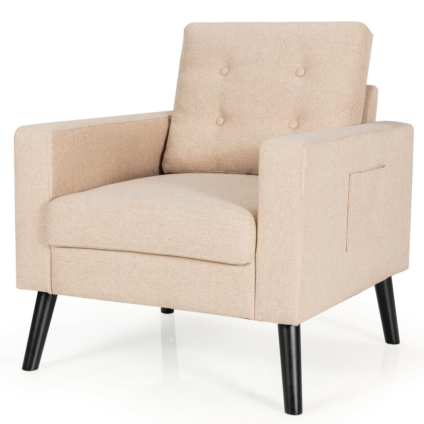 Mid-Century Upholstered Armchair with Rubber Wood Legs