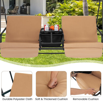 2-Seat Porch Swing with Adjustable Canopy and Cup Holders
