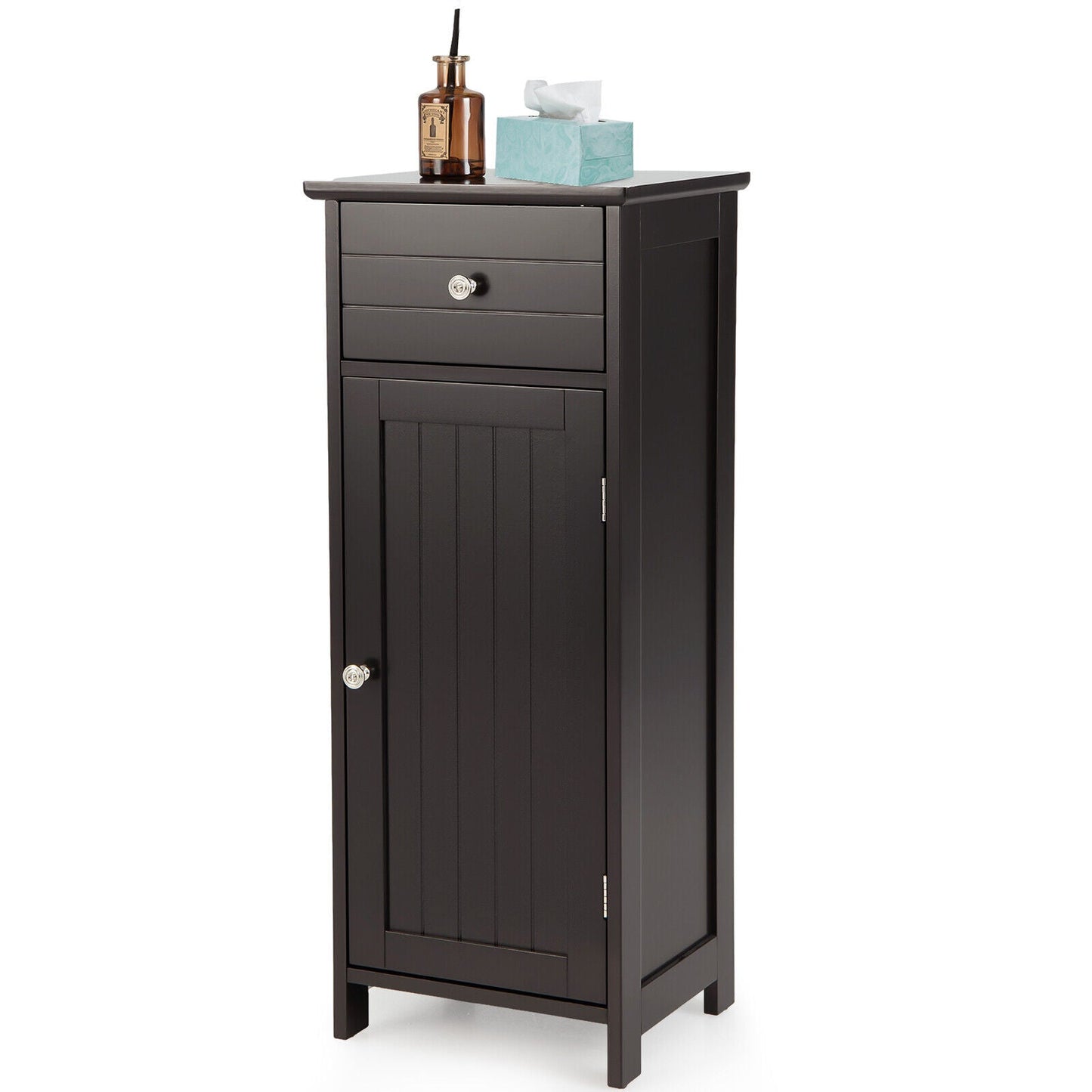 Wooden Bathroom Floor Storage Cabinet with Drawer and Shelf