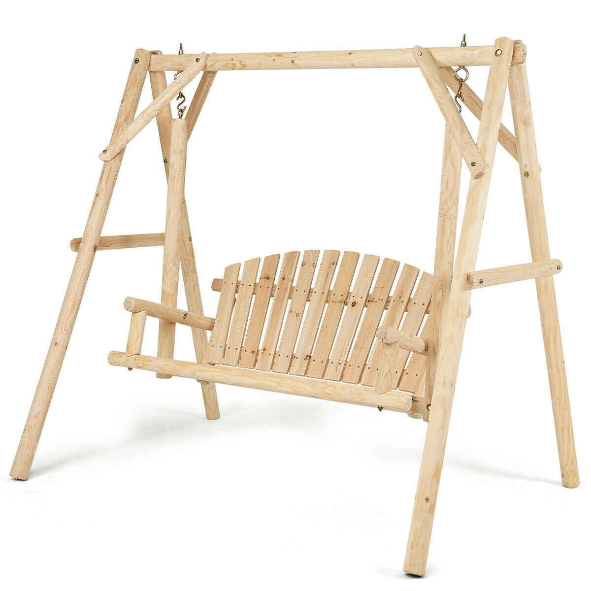 Wooden Porch Swing Bench with Curved Back - 440 lbs Capacity
