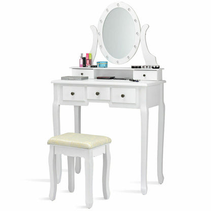 5-Drawer Vanity Table Set with LED Lighted Mirror & Stool