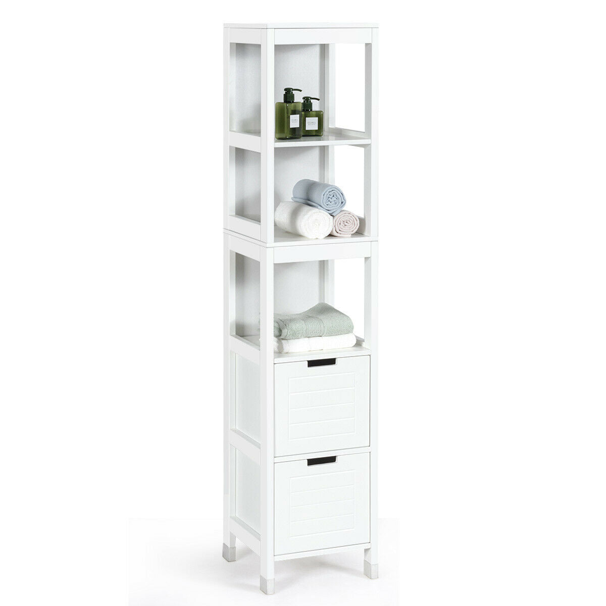 5-Tier Multifunctional Bathroom Floor Cabine Storage with 2 Drawers