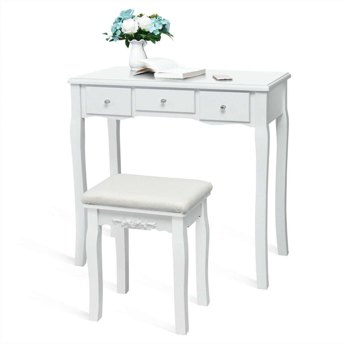 Vanity Table with 10 Dimmable Lights and Cushioned Stool
