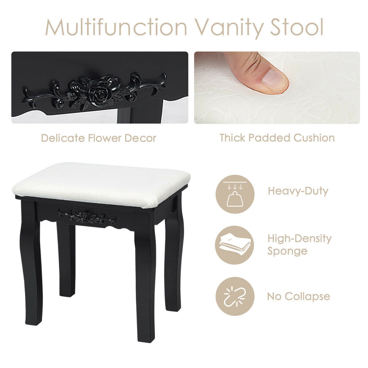 Vanity Table Set with Lighted Mirror and Cushioned Stool