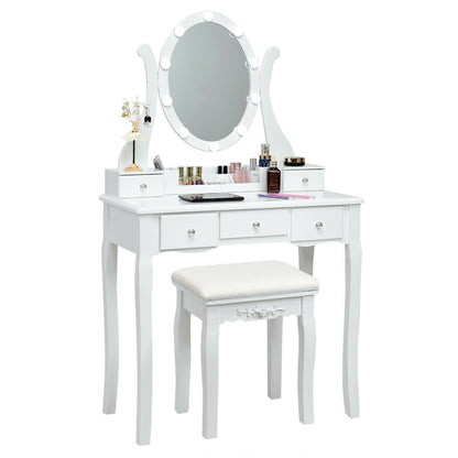 Vanity Table Set with Lighted Mirror and Cushioned Stool